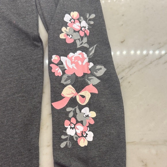 Little Lass Charcoal and Pink Floral Leggings with White ribbed top NWT - Picture 10 of 11